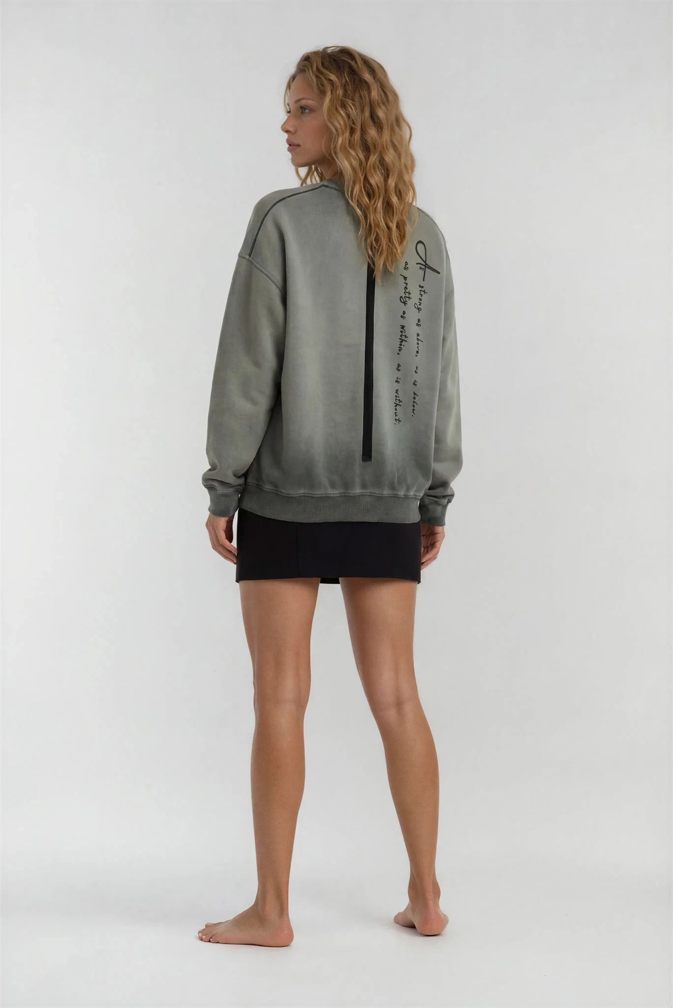 One of a kind hand-painted vintage wash green sweatshirt from House of Malibu side back view