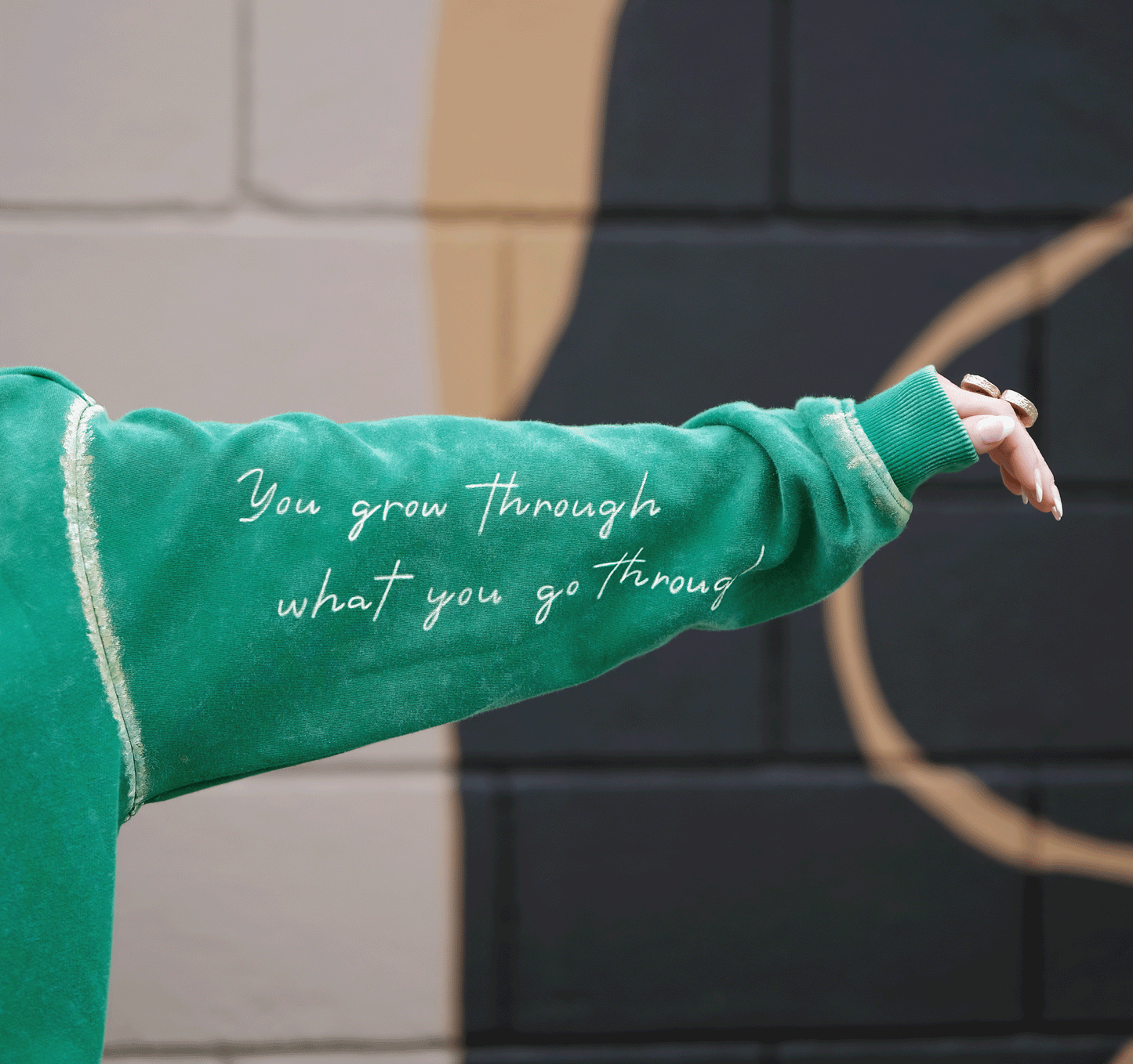 EVERYTHING IS GOING TO BE ALRIGHT Hand-Painted Sweatshirt - Washed Green