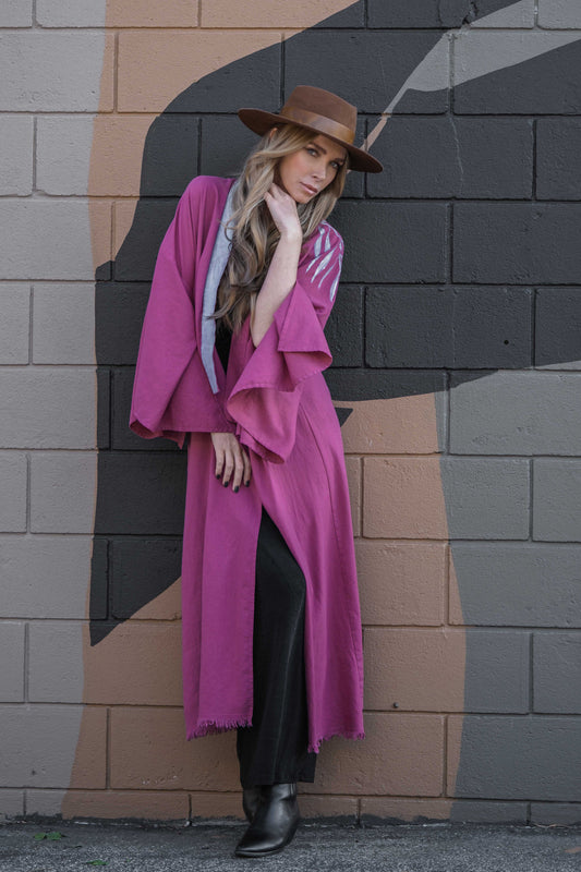 TAKE ME AS I AM Hand-Painted Linen Kimono⎪Raspberry Winkle