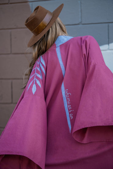 TAKE ME AS I AM Hand-Painted Linen Kimono⎪Raspberry Winkle