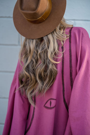 WARRIOR EYE Hand-Painted Linen Kimono⎪Raspberry Sorbet