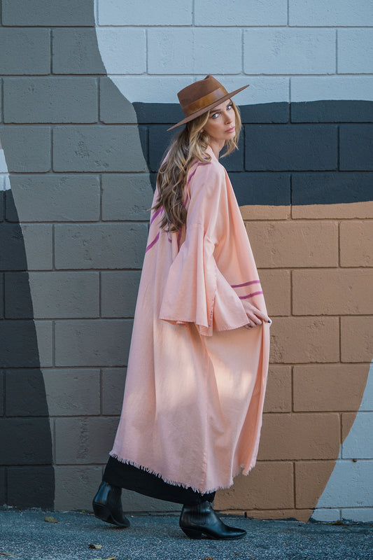 WARRIOR EYE Hand-Painted Linen Kimono⎪Peach Blossom