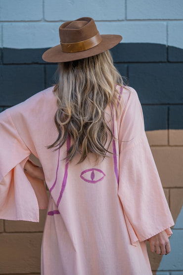 WARRIOR EYE Hand-Painted Linen Kimono⎪Peach Blossom