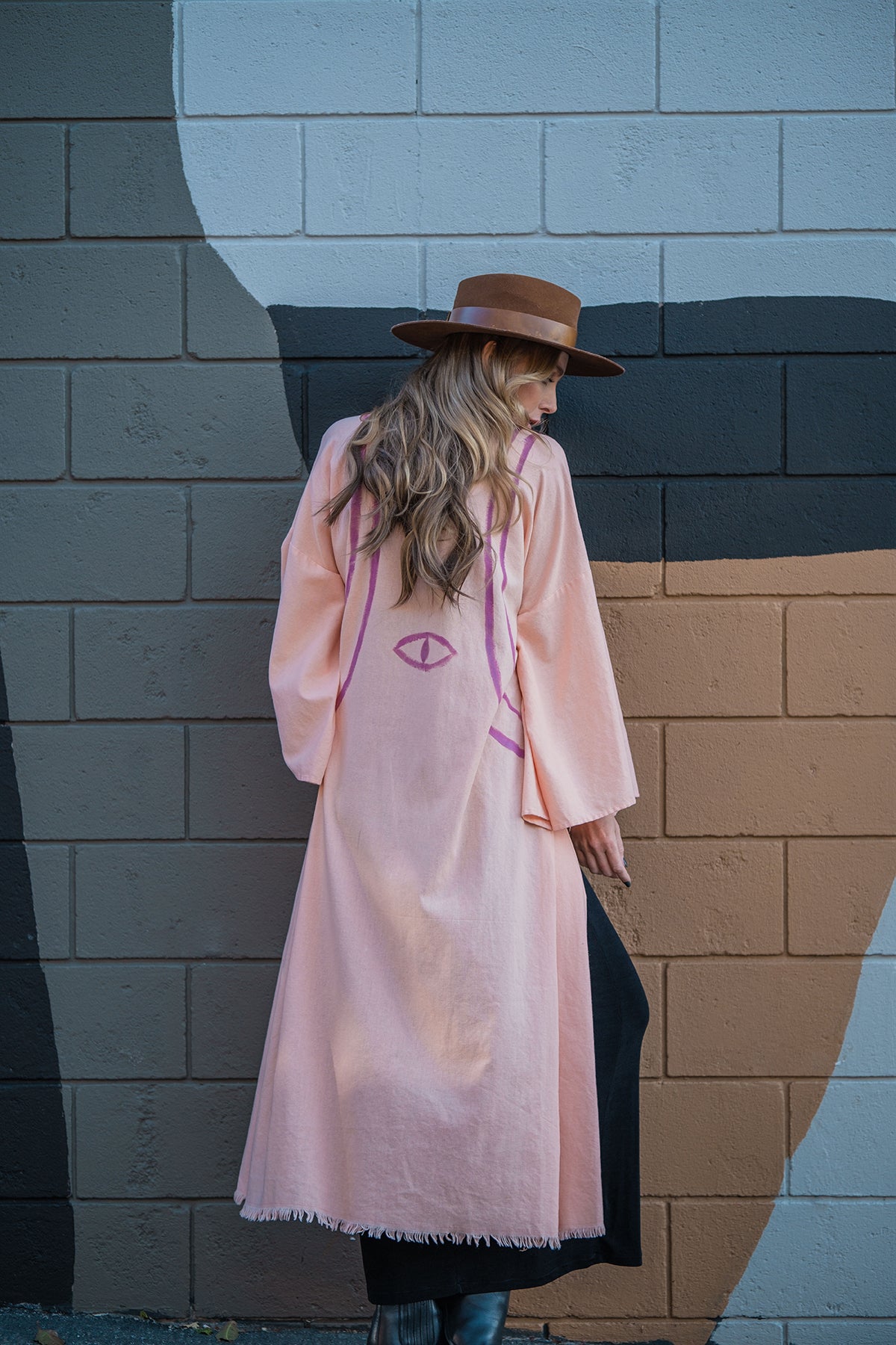 WARRIOR EYE Hand-Painted Linen Kimono⎪Peach Blossom