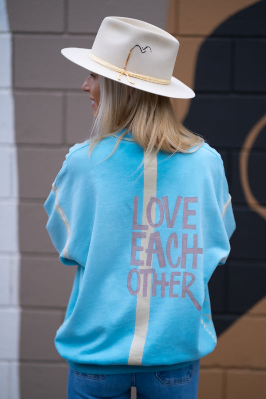 Heart Safety Pin Baby Blue hand-painted sweatshirt