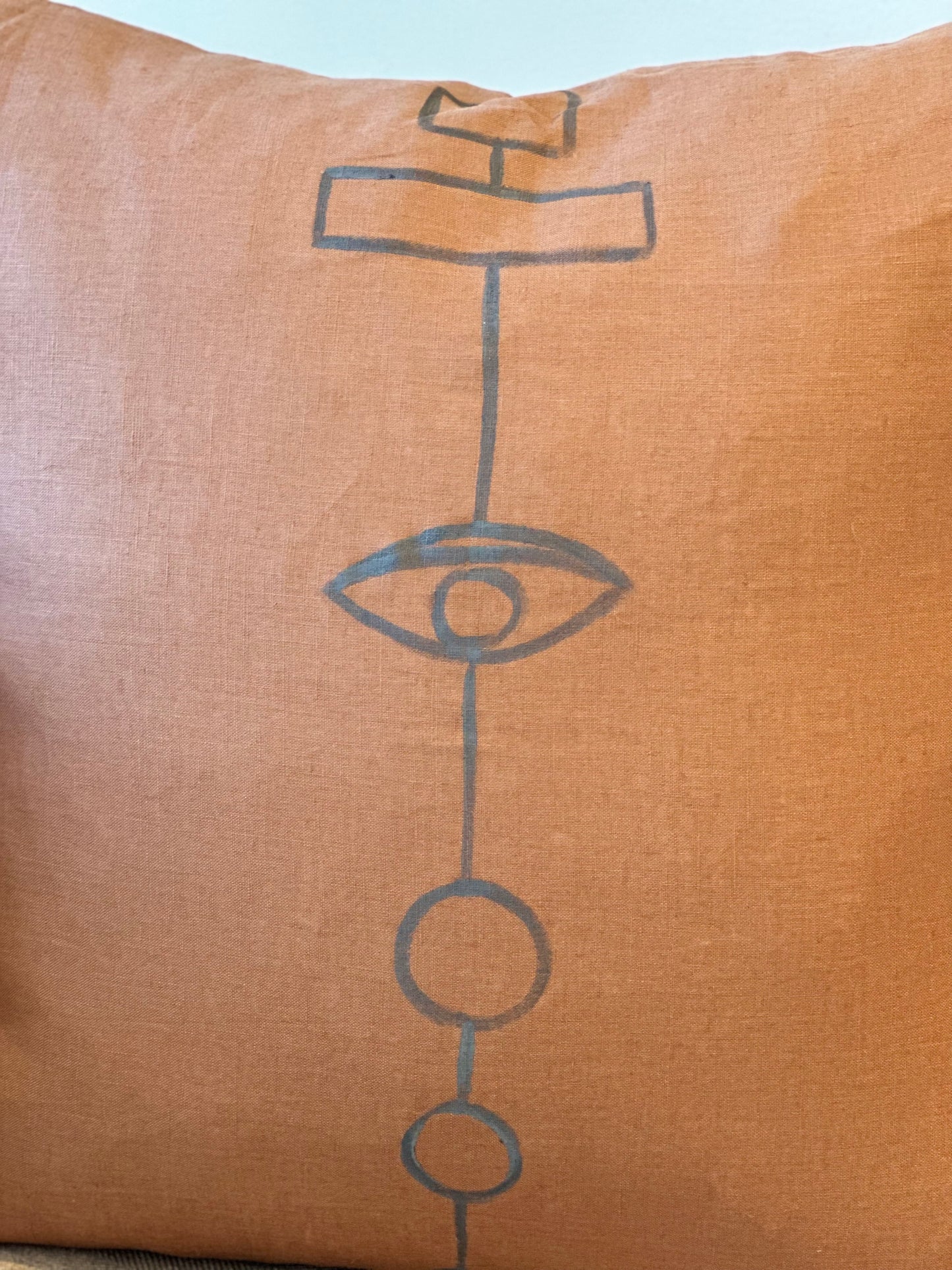 Eye Chakra Hand-Painted Linen Throw Pillow Cover ⎮ Saddle Brown