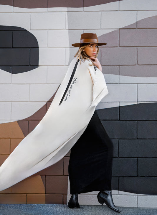 TAKE ME AS I AM Hand-Painted Linen Kimono⎪Natural Linen Black