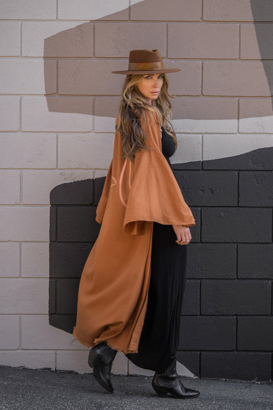 WARRIOR EYE Hand-Painted Linen Kimono ⎹ Windsor Tan