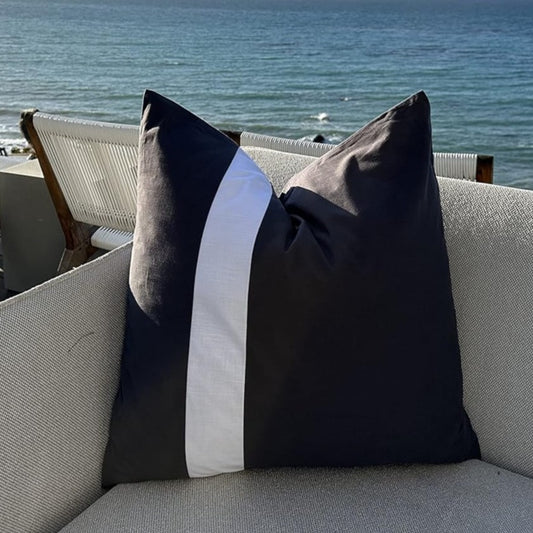 Side Stripe Linen Throw Pillow Cover ⎮ Charcoal White