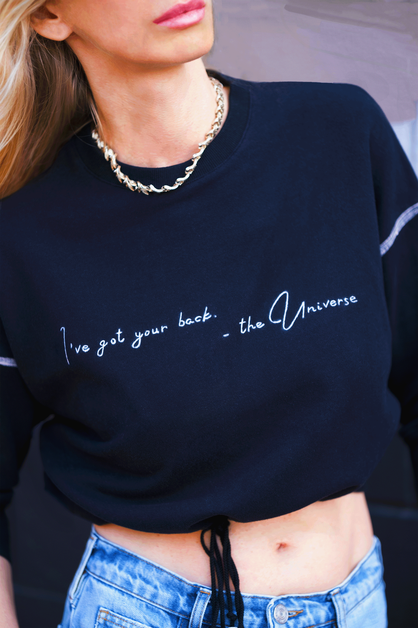 ONE DAY AT A TIME Hand-Painted Cropped Sweatshirt - Black