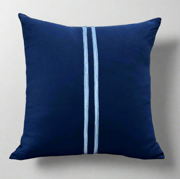 Dual Stripe Hand-Painted Linen Throw Pillow Cover ⎮ Nautical Navy White