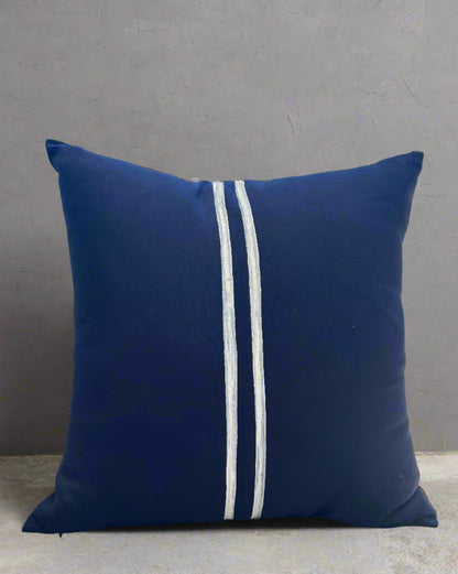 Dual Stripe Hand-Painted Linen Throw Pillow Cover ⎮ Nautical Navy White