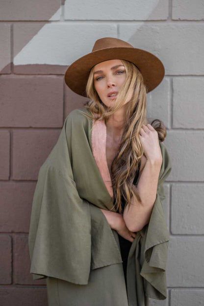 TAKE ME AS I AM Hand-Painted Linen Kimono⎪Olive Blush