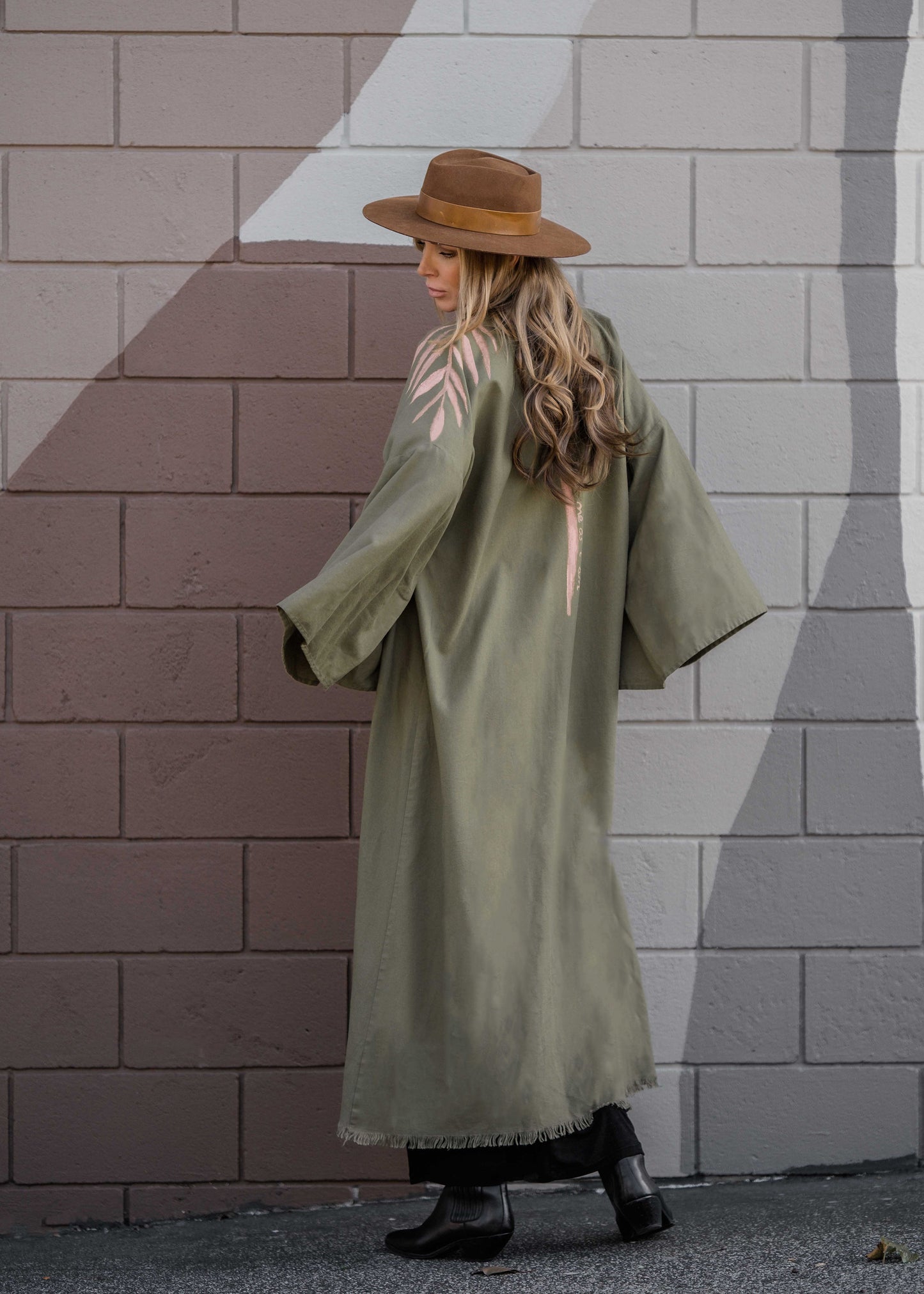 TAKE ME AS I AM Hand-Painted Linen Kimono⎪Olive Blush