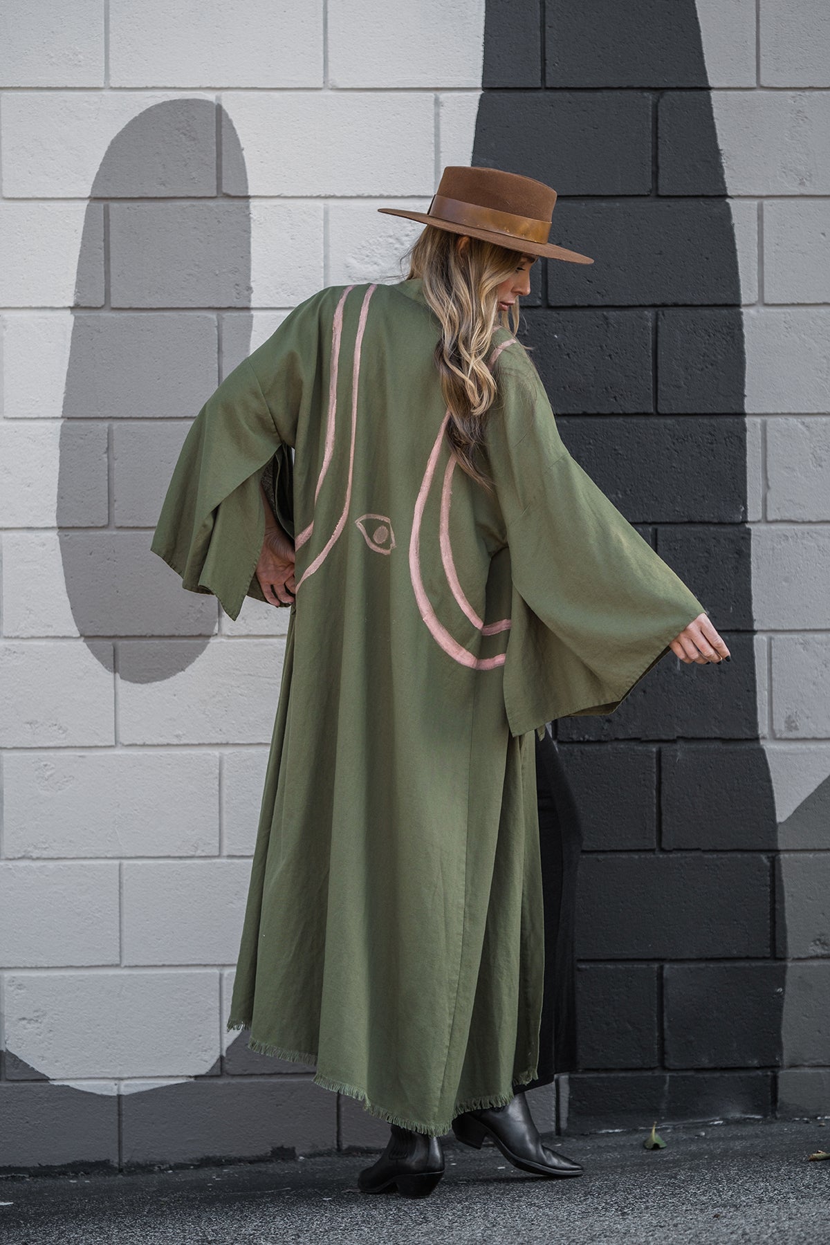 WARRIOR EYE Hand-Painted Linen Kimono⎪Olive Blush