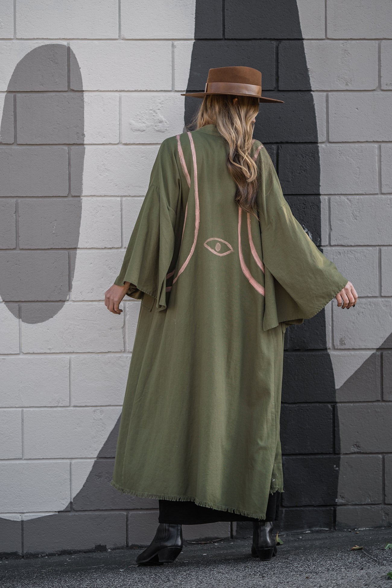 WARRIOR EYE Hand-Painted Linen Kimono⎪Olive Blush