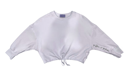 Photo of House of Malibu White Cropped Tie Front Cotton Sweatshirt