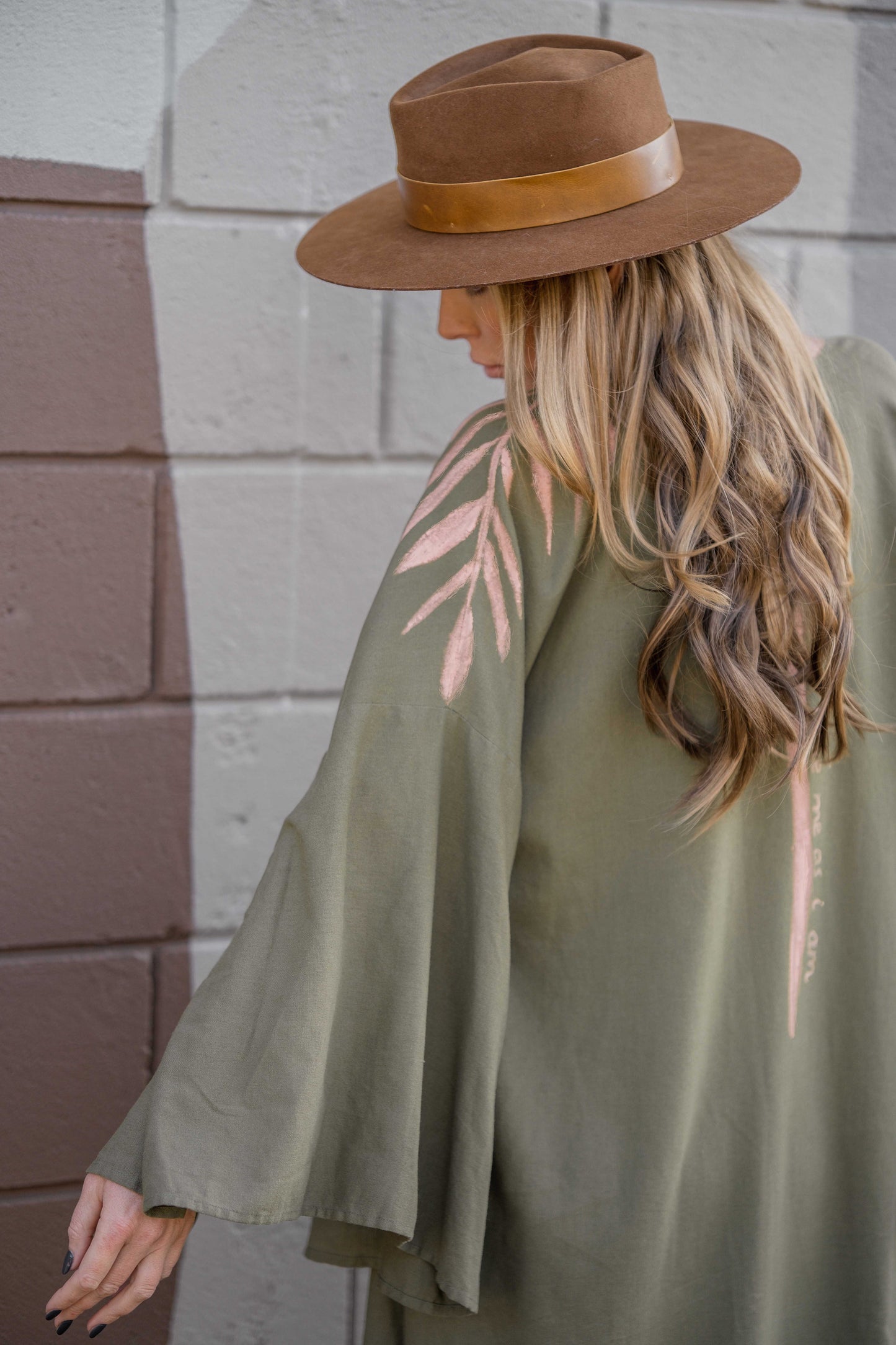 TAKE ME AS I AM Hand-Painted Linen Kimono⎪Olive Blush