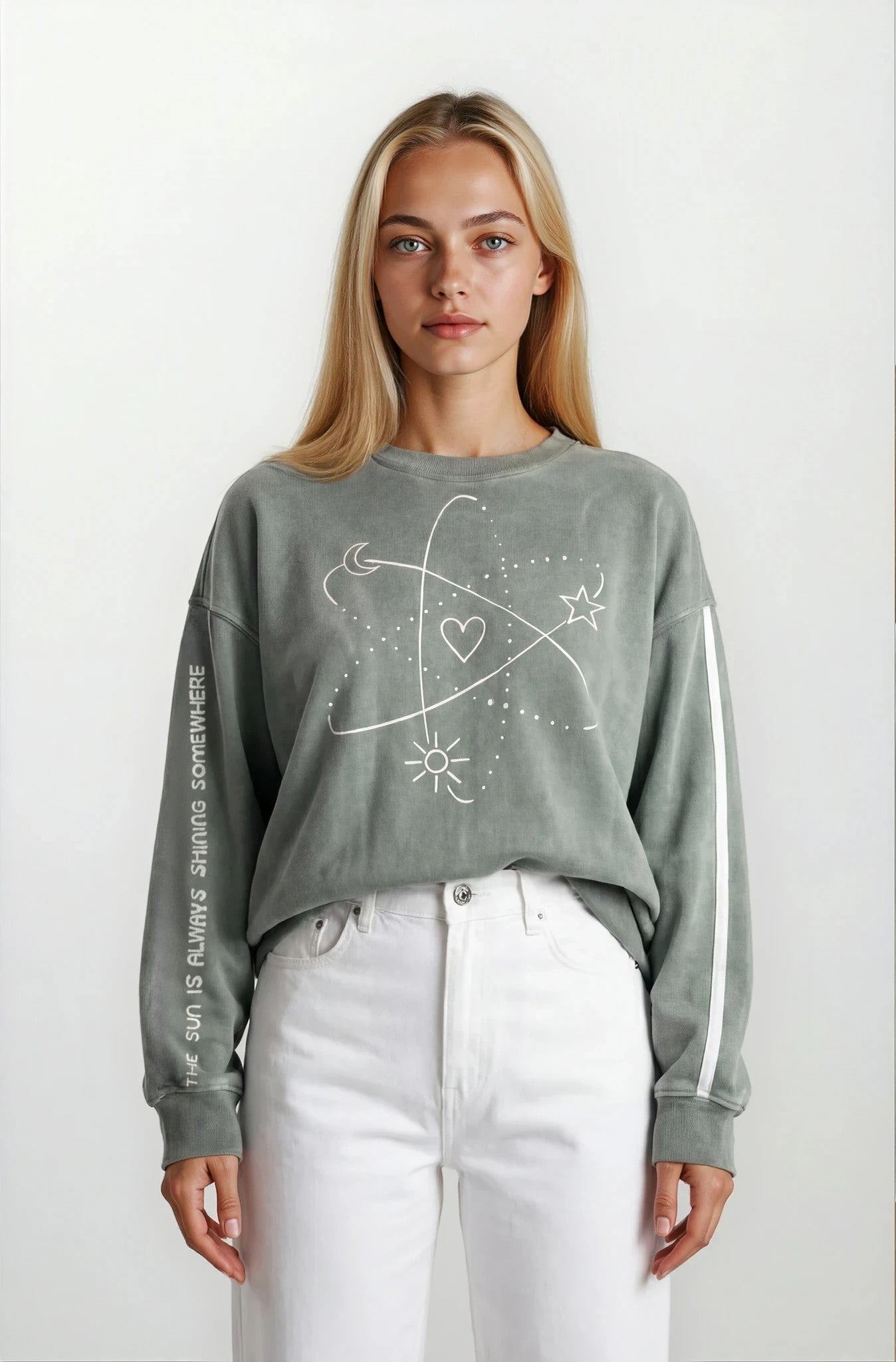 CELESTIAL LIGHT Hand-Painted Sweatshirt - Malibu Sage