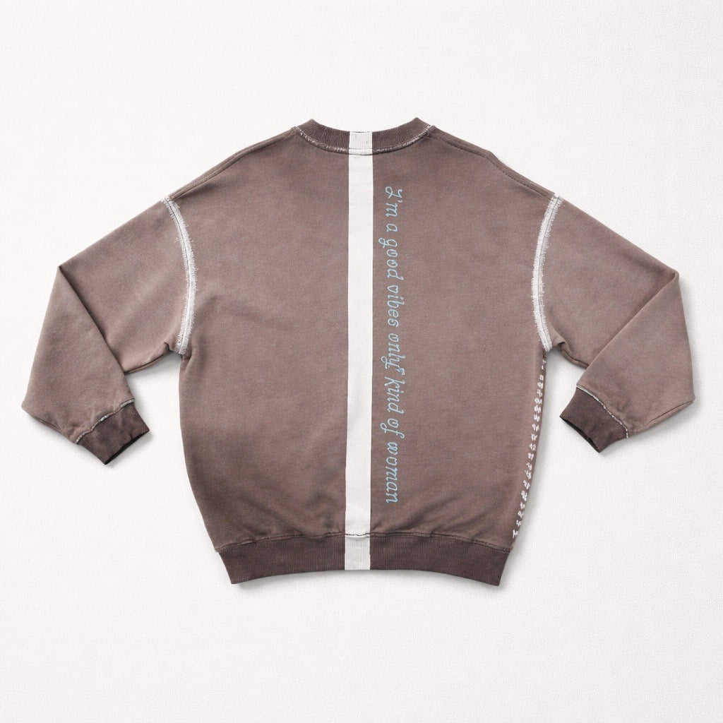 BUDDHA HEART VIBES ONLY Hand-Painted Sweatshirt -  Taupe