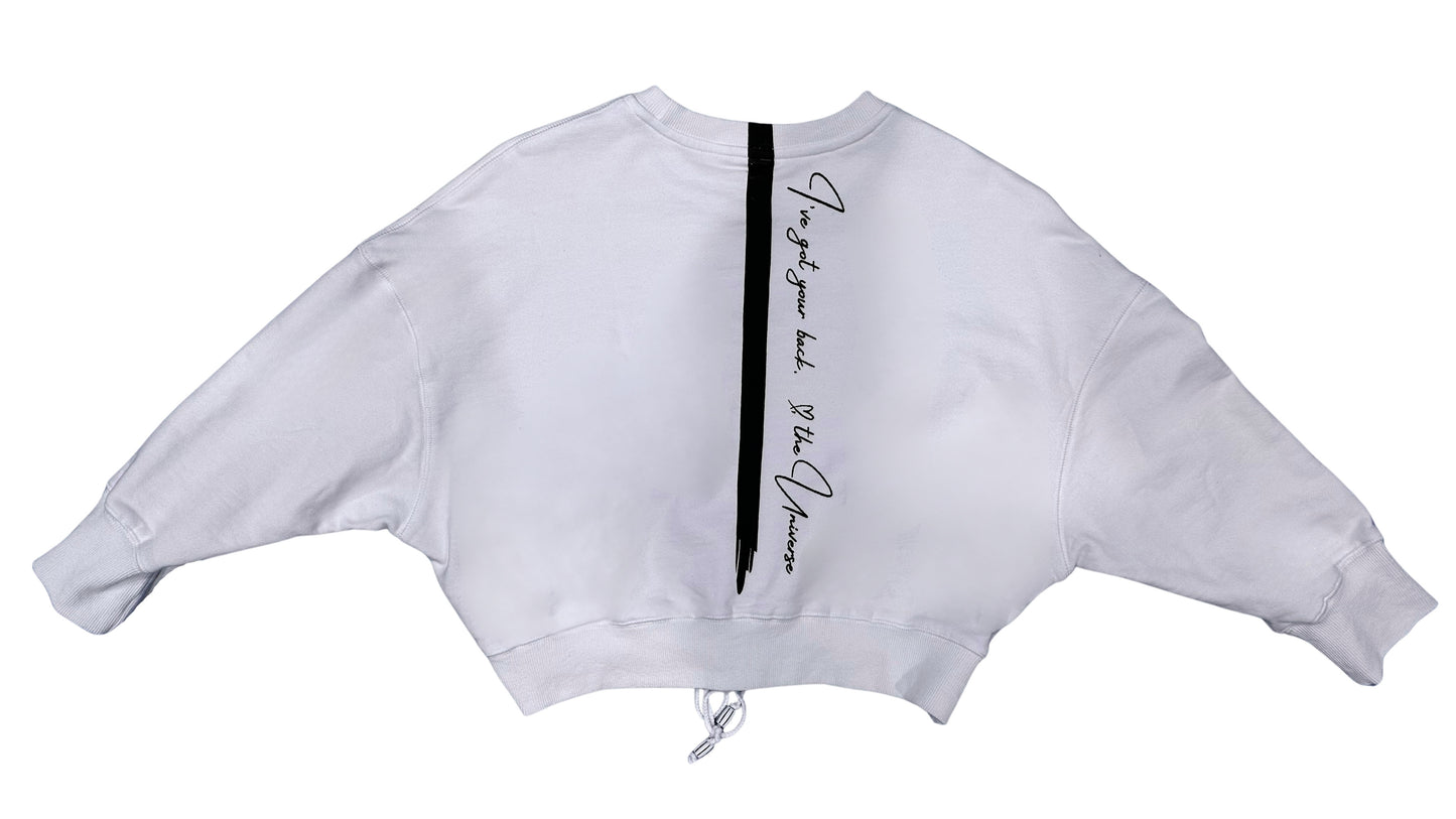 Back Flat Lay Photo of House of Malibu White Cropped Tie Front Cotton Sweatshirt