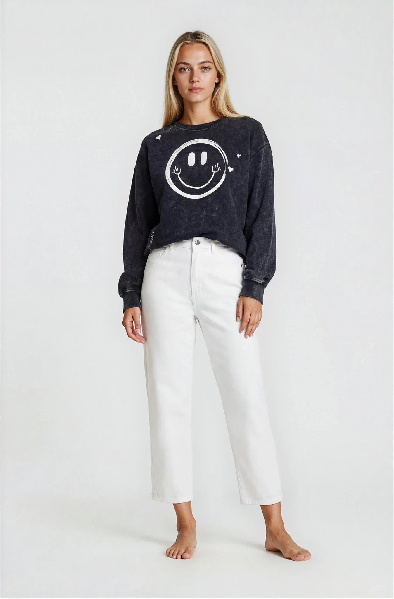 MAMA ALWAYS SAID Smiley Face Boyfriend Sweatshirt – Onyx Wash