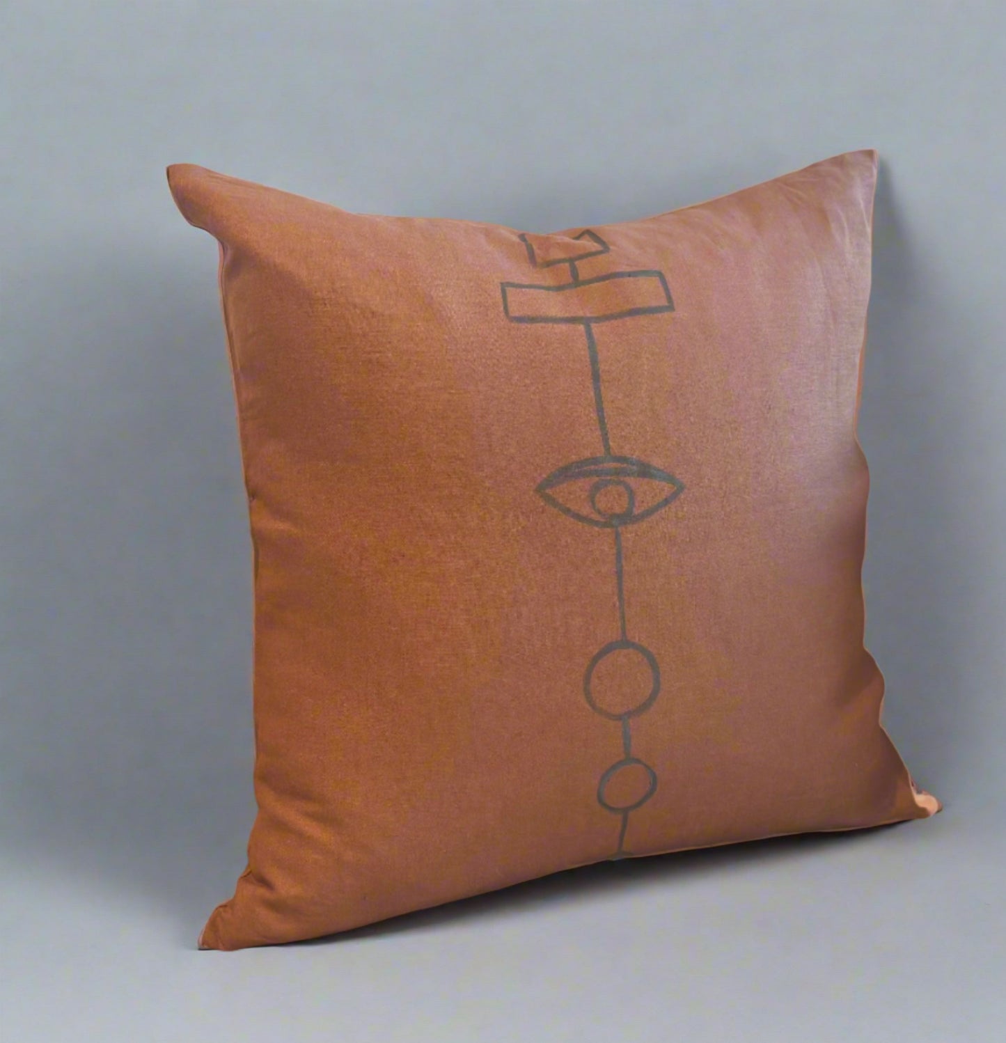 Eye Chakra Hand-Painted Linen Throw Pillow Cover ⎮ Saddle Brown