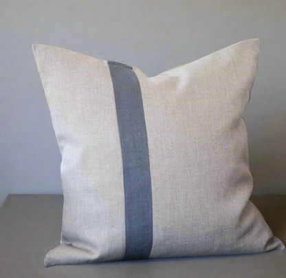 Side Stripe Linen Throw Pillow Cover ⎮ Natural Tan Charcoal