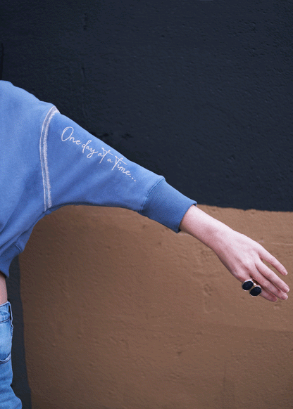 TIME TO MAKE THE MAGIC HAPPEN  Hand-Painted Cropped Sweatshirt - Airy Blue