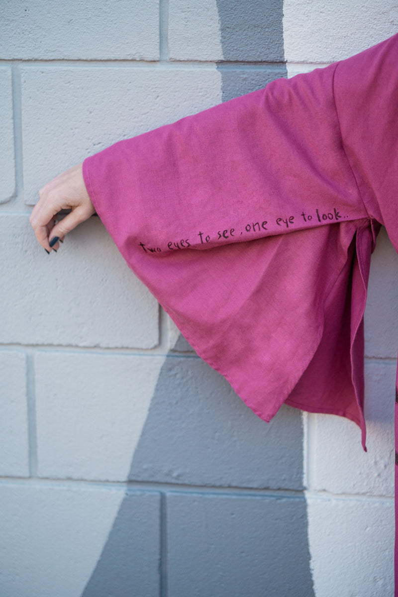 WARRIOR EYE Hand-Painted Linen Kimono⎪Raspberry Sorbet