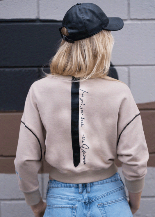 I GOT YOUR BACK  Hand-Painted Cropped Sweatshirt - Washed Tan